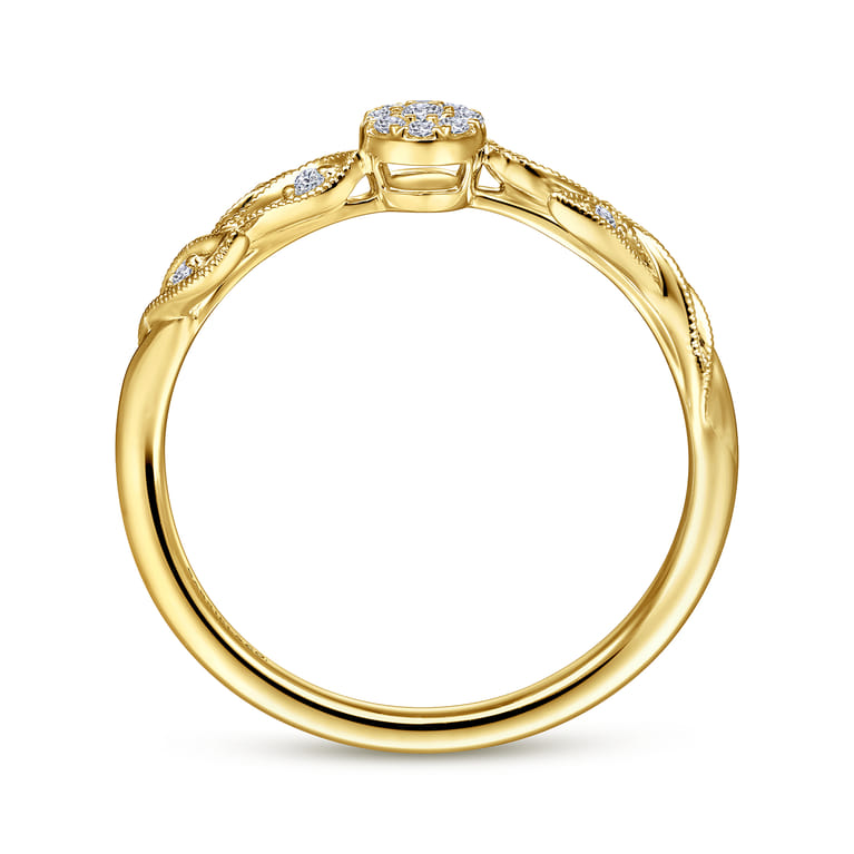 Promise Ring - 14K Yellow Gold Floral Diamond Stackable Promise Ring - 0.1 ct - Shot 2