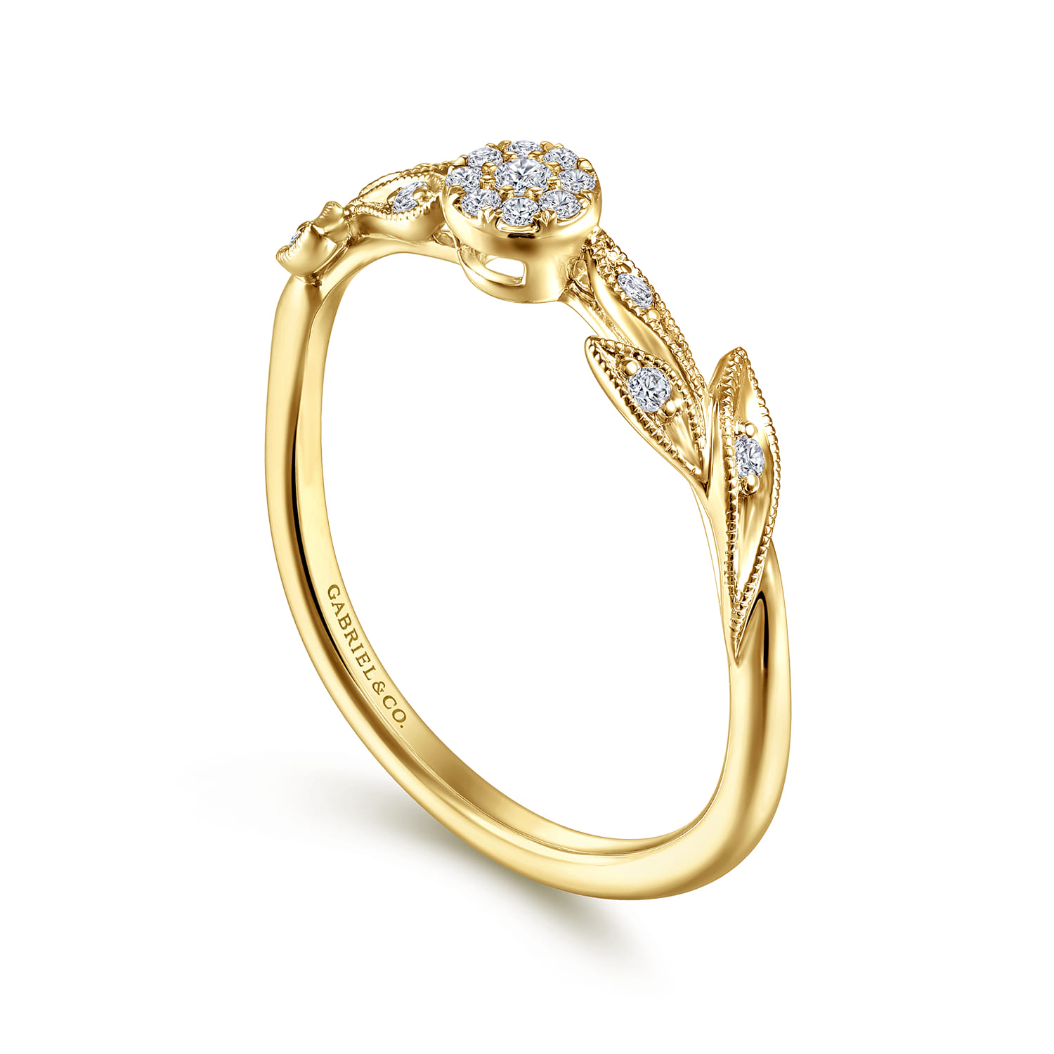 Promise Ring - 14K Yellow Gold Floral Diamond Stackable Promise Ring - 0.1 ct - Shot 3