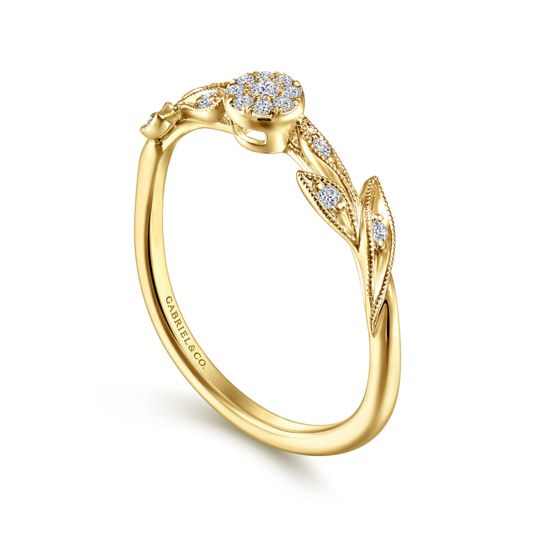 Promise Ring - 14K Yellow Gold Floral Diamond Stackable Promise Ring - 0.1 ct - Shot 3