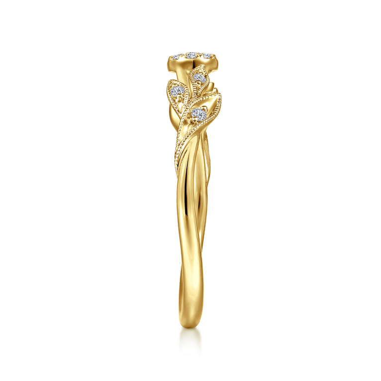 Promise Ring - 14K Yellow Gold Floral Diamond Stackable Promise Ring - 0.1 ct - Shot 4