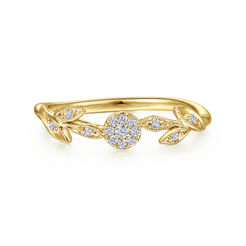 Promise Ring - 14K Yellow Gold Floral Diamond Stackable Ring