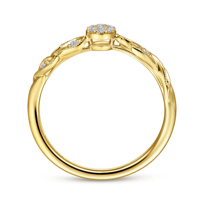 Promise Ring - 14K Yellow Gold Floral Diamond Stackable Ring