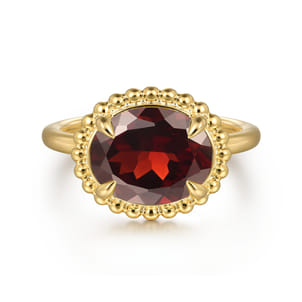 Promise Ring - 14K Yellow Gold Garnet Bujukan Ladies Ring