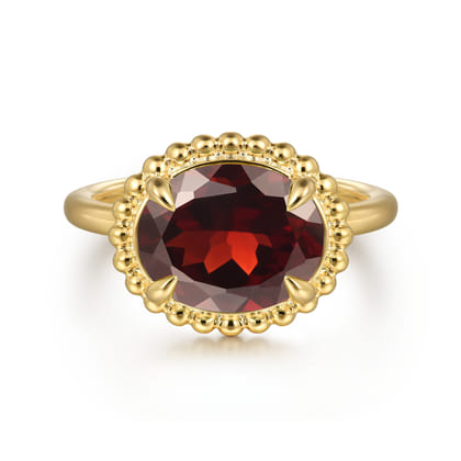 Promise Ring - 14K Yellow Gold Garnet Bujukan Ladies Ring