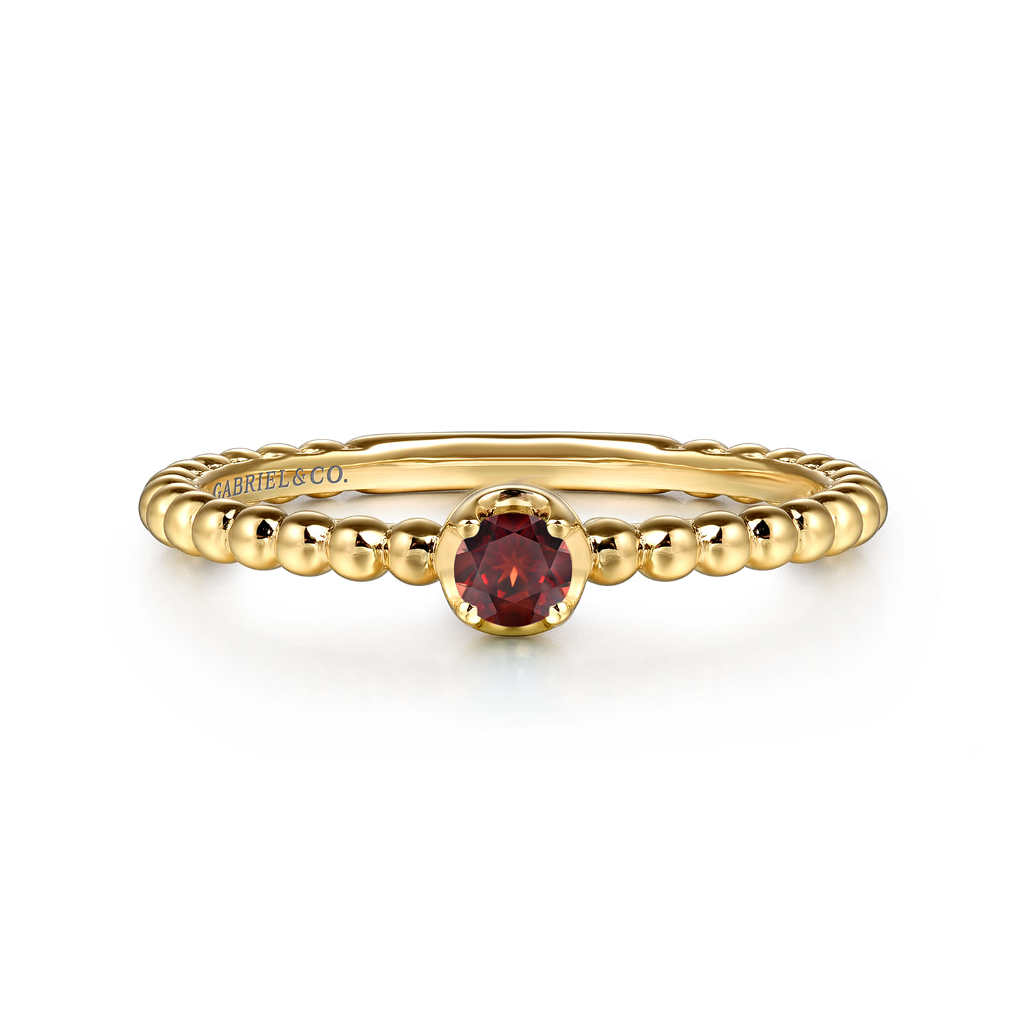 Promise Ring - 14K Yellow Gold Garnet Stackable Promise Ring - Shot 1