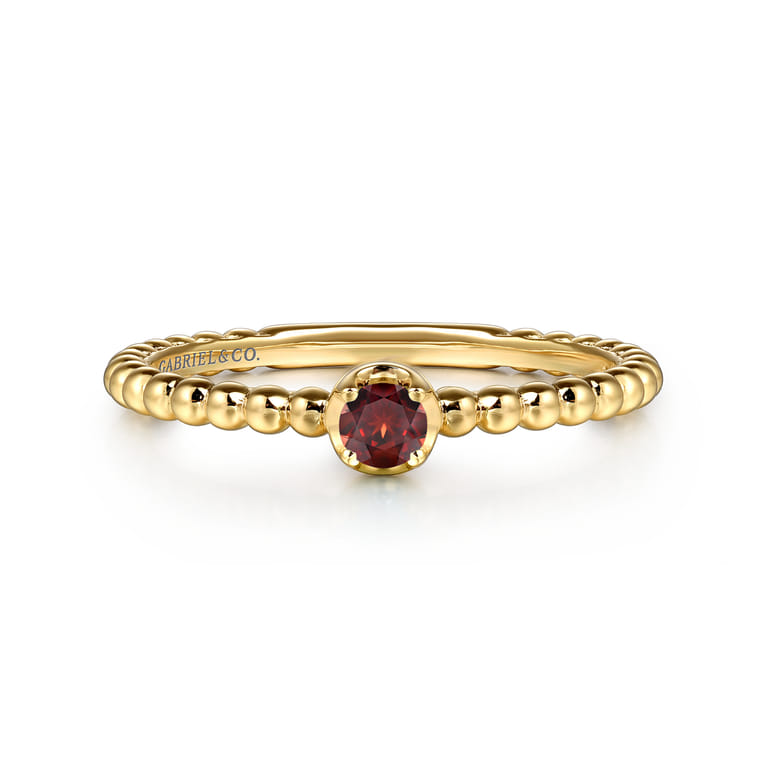 Promise Ring - 14K Yellow Gold Garnet Stackable Promise Ring - Shot 1