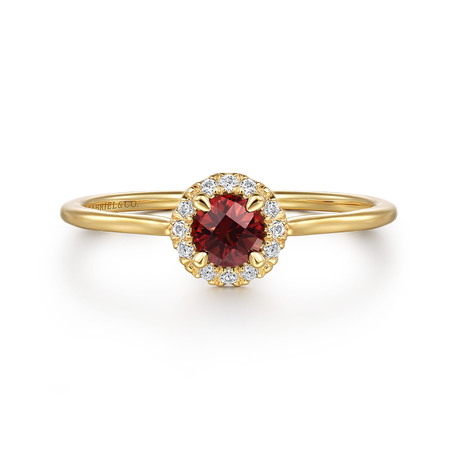 Promise Ring - 14K Yellow Gold Garnet and Diamond Halo Promise Ring