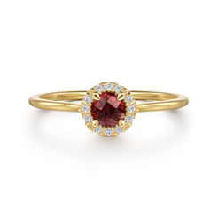 Promise Ring - 14K Yellow Gold Garnet and Diamond Halo Promise Ring