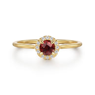 Promise Ring - 14K Yellow Gold Garnet and Diamond Halo Promise Ring