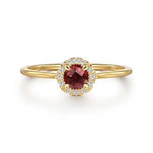 Promise Ring - 14K Yellow Gold Garnet and Diamond Halo Promise Ring