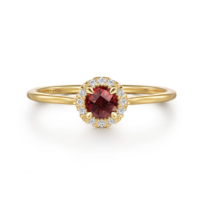 Promise Ring - 14K Yellow Gold Garnet and Diamond Halo Promise Ring