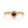 Promise Ring - 14K Yellow Gold Garnet and Diamond Halo Promise Ring - 0.06 ct