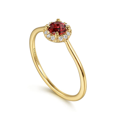 Promise Ring - 14K Yellow Gold Garnet and Diamond Halo Promise Ring