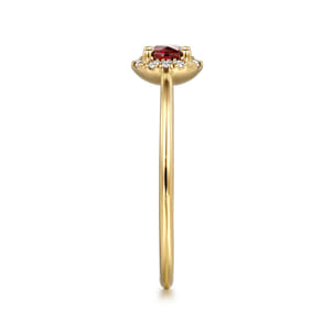 Promise Ring - 14K Yellow Gold Garnet and Diamond Halo Promise Ring