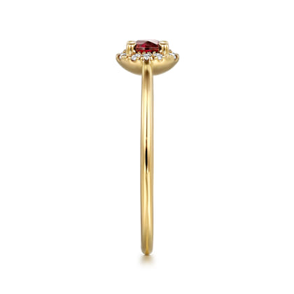 Promise Ring - 14K Yellow Gold Garnet and Diamond Halo Promise Ring
