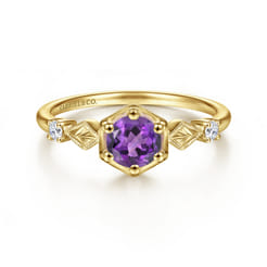Promise Ring - 14K Yellow Gold Hexagonal Amethyst Diamond Promise Ring