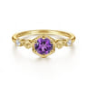 Promise Ring - 14K Yellow Gold Hexagonal Amethyst Diamond Promise Ring - 0.06 ct