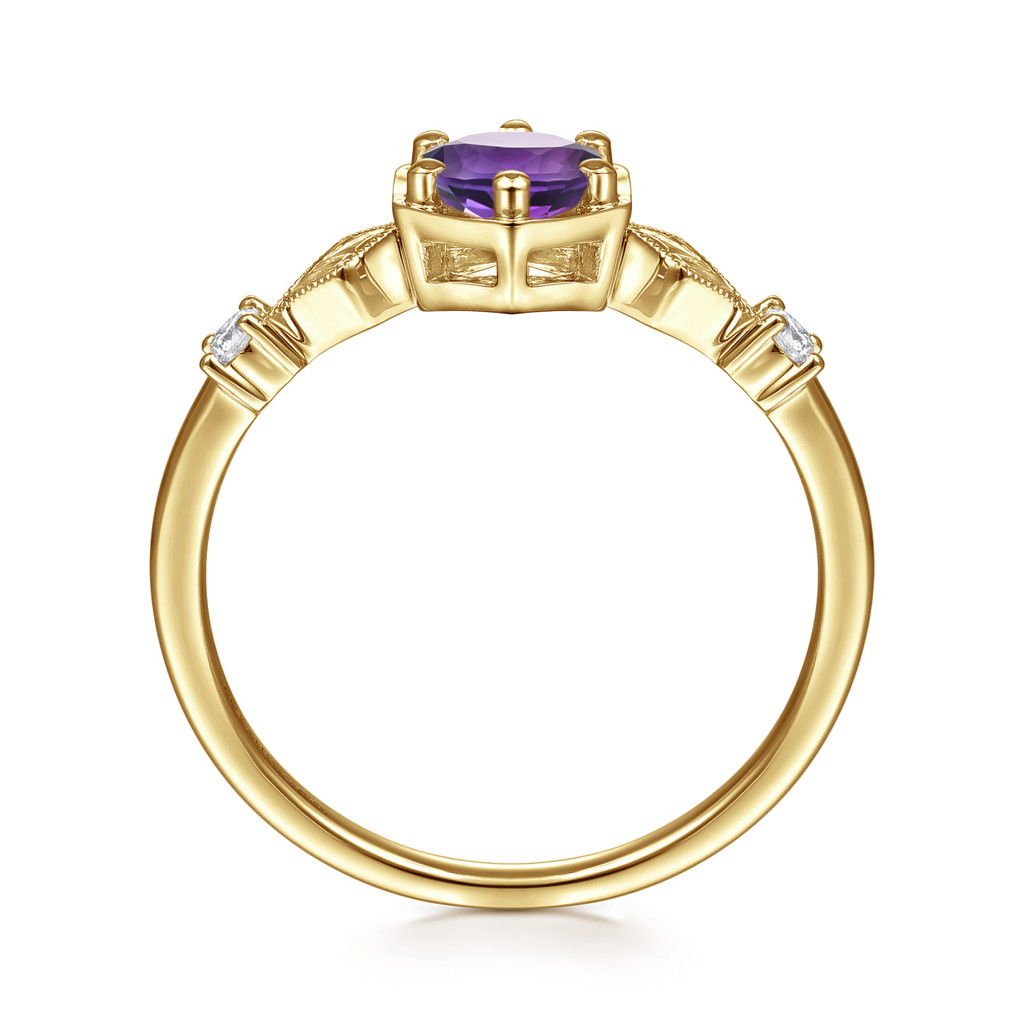Promise Ring - 14K Yellow Gold Hexagonal Amethyst Diamond Promise Ring - 0.06 ct - Shot 2