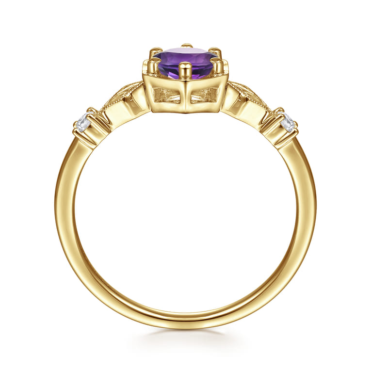 Promise Ring - 14K Yellow Gold Hexagonal Amethyst Diamond Promise Ring - 0.06 ct - Shot 2