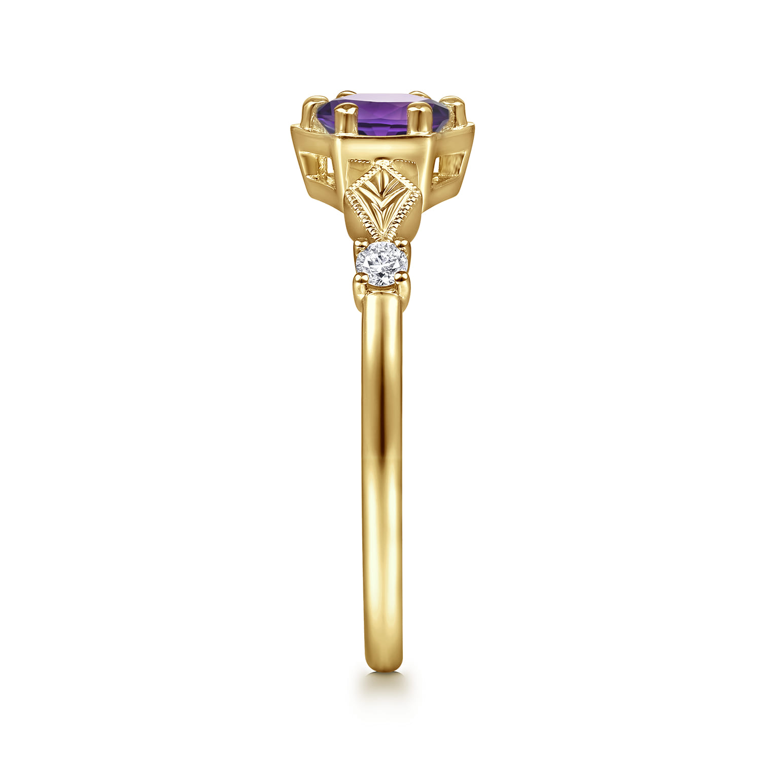 Promise Ring - 14K Yellow Gold Hexagonal Amethyst Diamond Promise Ring - 0.06 ct - Shot 4