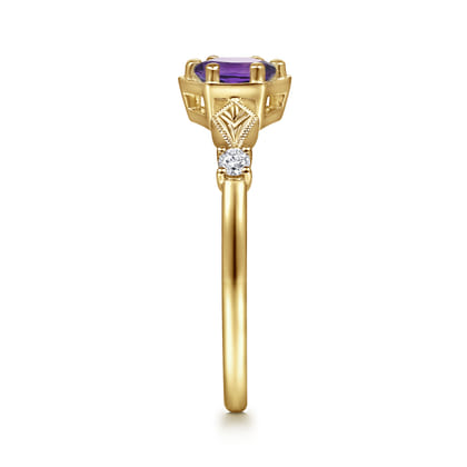 Promise Ring - 14K Yellow Gold Hexagonal Amethyst Diamond Promise Ring