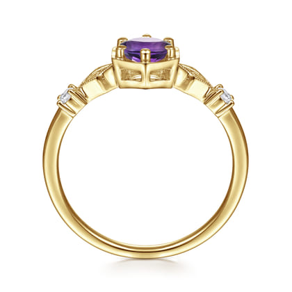 Promise Ring - 14K Yellow Gold Hexagonal Amethyst Diamond Ring
