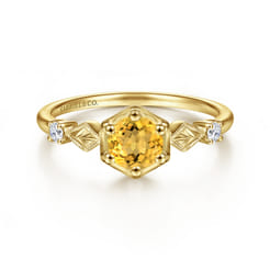 Promise Ring - 14K Yellow Gold Hexagonal Citrine Diamond Promise Ring