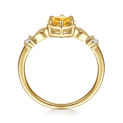 Promise Ring - 14K Yellow Gold Hexagonal Citrine Diamond Promise Ring