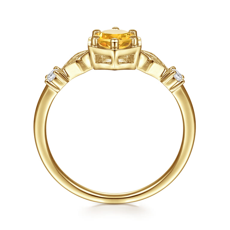 Promise Ring - 14K Yellow Gold Hexagonal Citrine Diamond Promise Ring - 0.06 ct - Shot 2