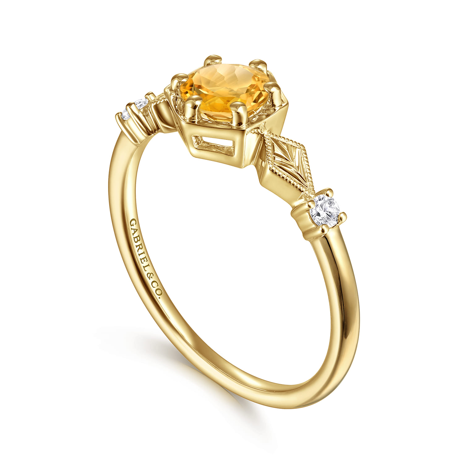 Promise Ring - 14K Yellow Gold Hexagonal Citrine Diamond Promise Ring - 0.06 ct - Shot 3