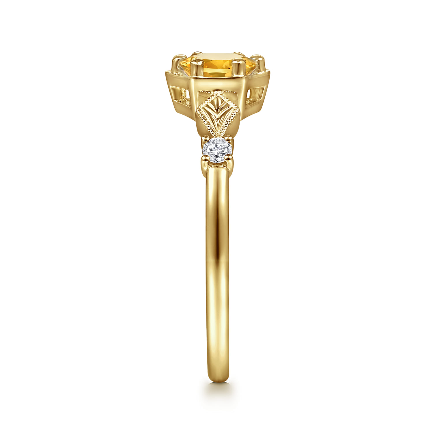 Promise Ring - 14K Yellow Gold Hexagonal Citrine Diamond Promise Ring - 0.06 ct - Shot 4