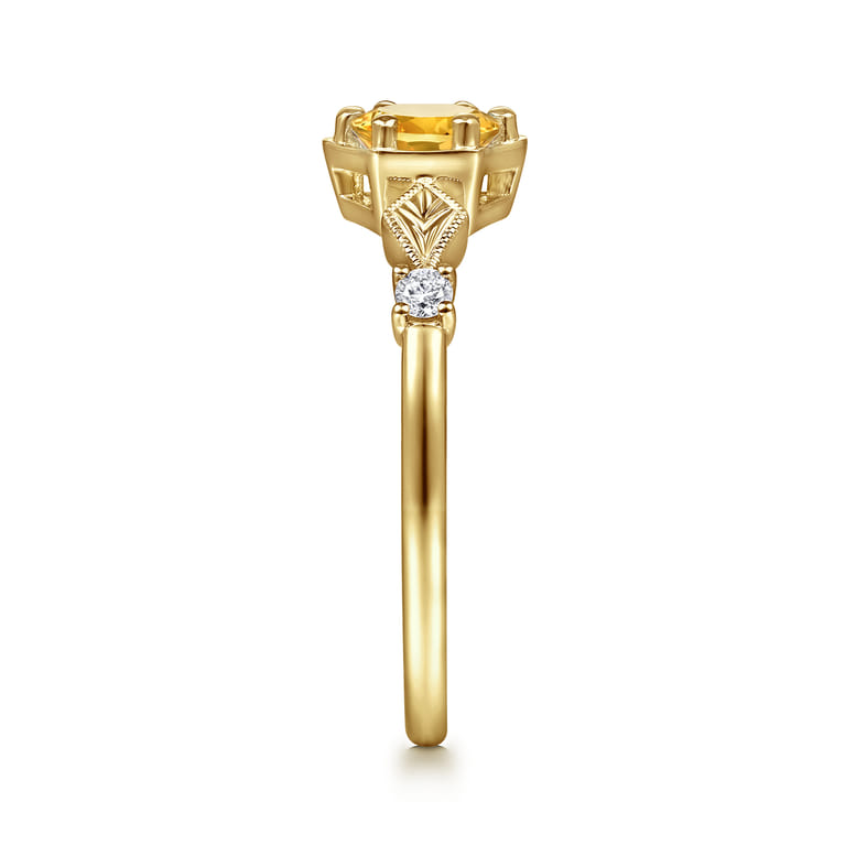 Promise Ring - 14K Yellow Gold Hexagonal Citrine Diamond Promise Ring - 0.06 ct - Shot 4