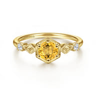 Promise Ring - 14K Yellow Gold Hexagonal Citrine Diamond Ring