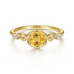 Promise Ring - 14K Yellow Gold Hexagonal Citrine Diamond Ring