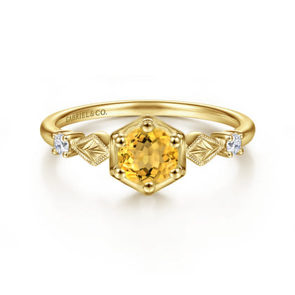 Promise Ring - 14K Yellow Gold Hexagonal Citrine Diamond Ring