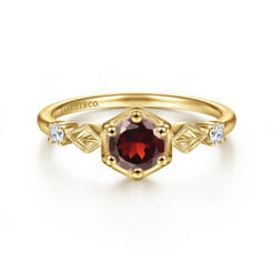 Promise Ring - 14K Yellow Gold Hexagonal Garnet Diamond Promise Ring