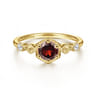 Promise Ring - 14K Yellow Gold Hexagonal Garnet Diamond Promise Ring - 0.06 ct