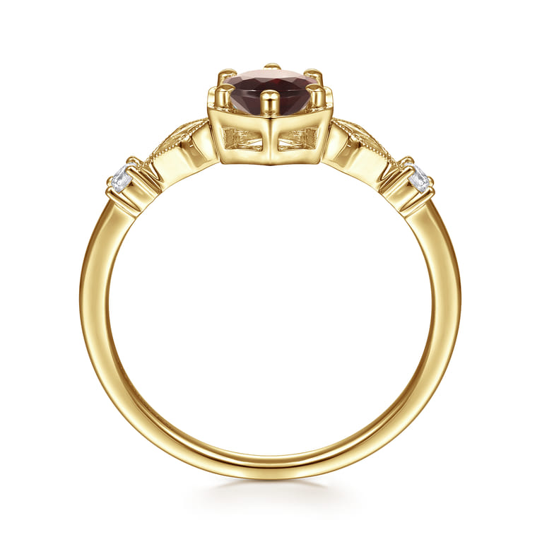 Promise Ring - 14K Yellow Gold Hexagonal Garnet Diamond Promise Ring - 0.06 ct - Shot 2