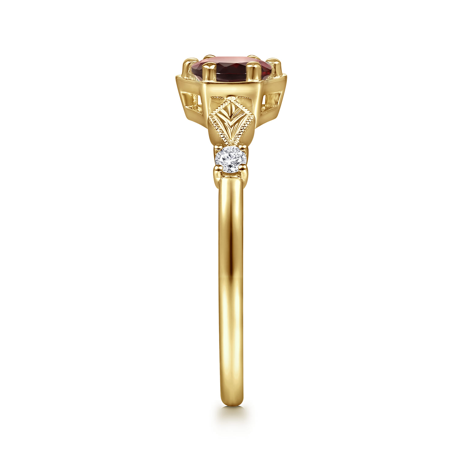Promise Ring - 14K Yellow Gold Hexagonal Garnet Diamond Promise Ring - 0.06 ct - Shot 4