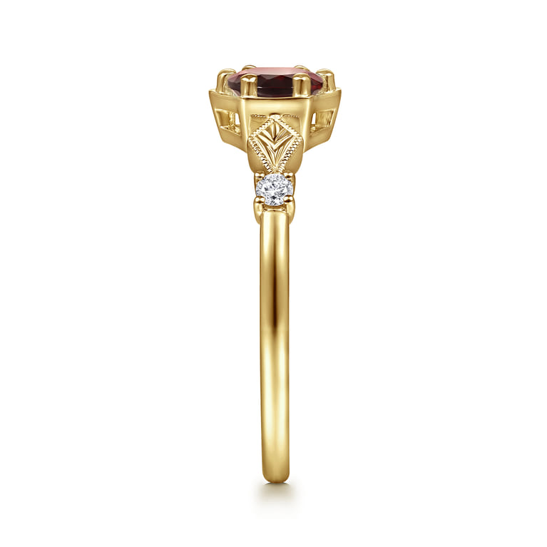 Promise Ring - 14K Yellow Gold Hexagonal Garnet Diamond Promise Ring - 0.06 ct - Shot 4