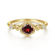 Promise Ring - 14K Yellow Gold Hexagonal Garnet Diamond Ring