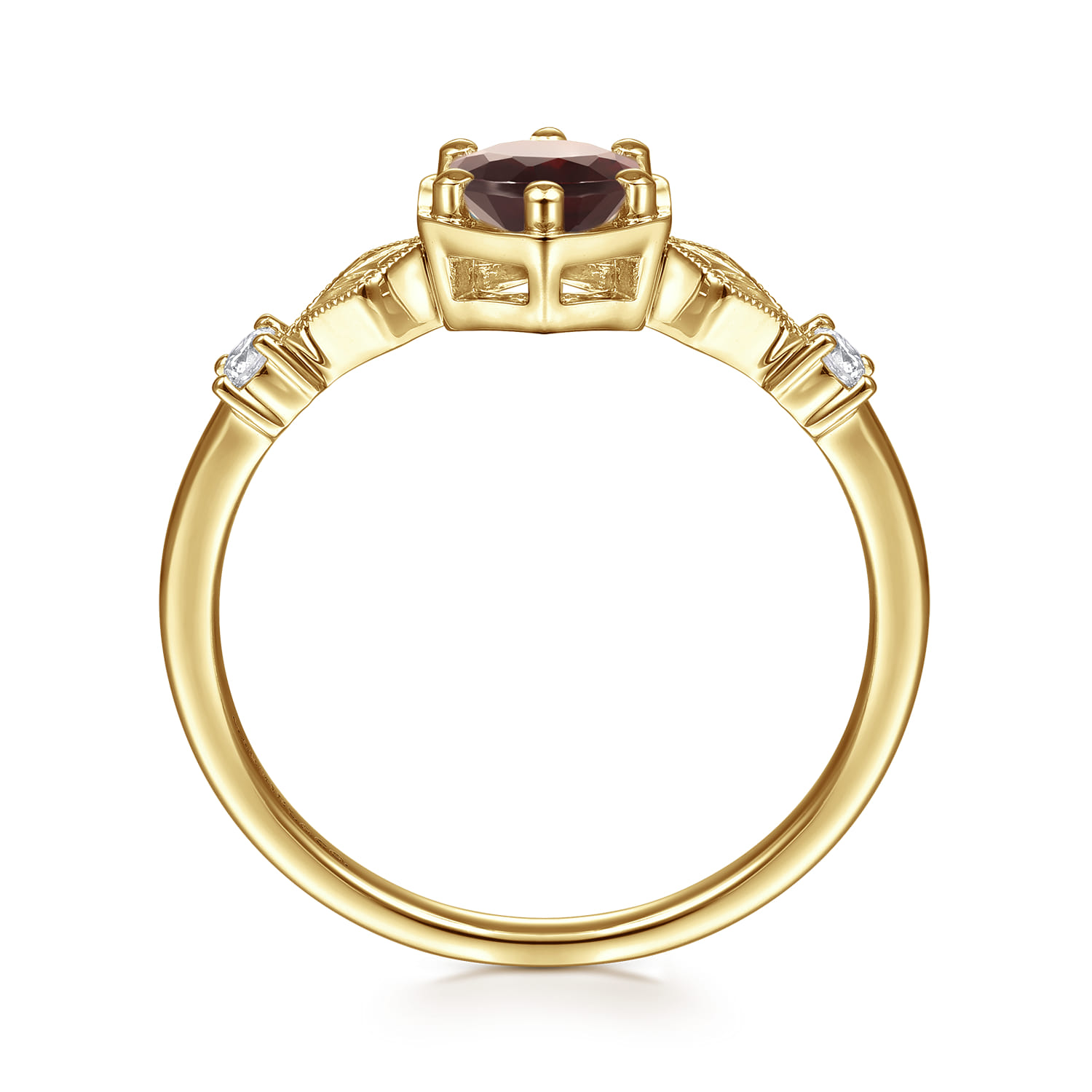 Promise Ring - 14K Yellow Gold Hexagonal Garnet Diamond Ring