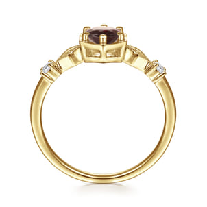Promise Ring - 14K Yellow Gold Hexagonal Garnet Diamond Ring