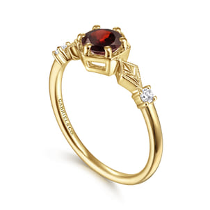 Promise Ring - 14K Yellow Gold Hexagonal Garnet Diamond Ring
