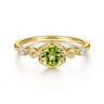 Promise Ring - 14K Yellow Gold Hexagonal Peridot Diamond Promise Ring - 0.06 ct