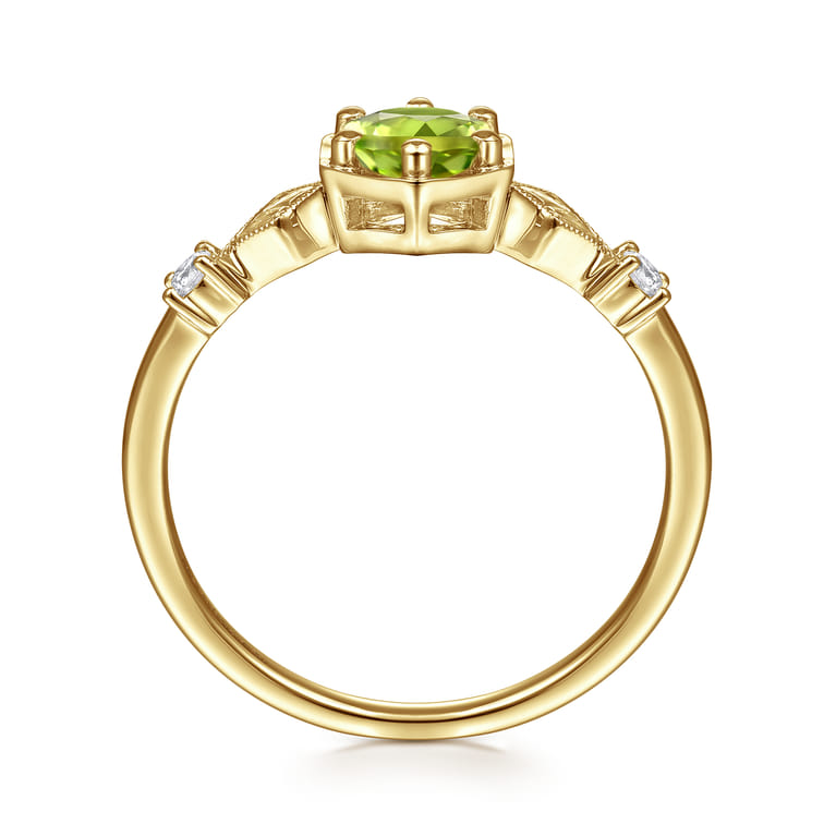 Promise Ring - 14K Yellow Gold Hexagonal Peridot Diamond Promise Ring - 0.06 ct - Shot 2
