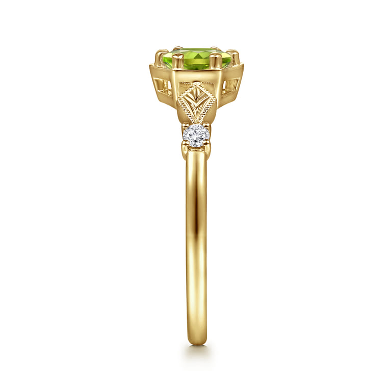 Promise Ring - 14K Yellow Gold Hexagonal Peridot Diamond Promise Ring - 0.06 ct - Shot 4