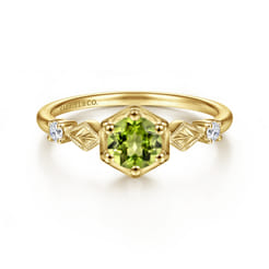 Promise Ring - 14K Yellow Gold Hexagonal Peridot Diamond Ring
