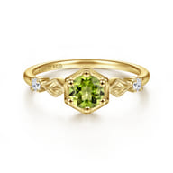 Promise Ring - 14K Yellow Gold Hexagonal Peridot Diamond Ring