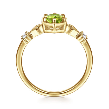 Promise Ring - 14K Yellow Gold Hexagonal Peridot Diamond Ring
